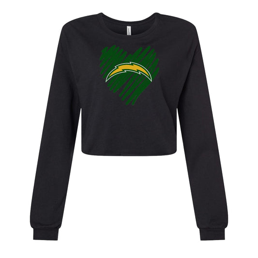 Chargers Heart Green - Womens Crop Long Sleeve T-Shirt