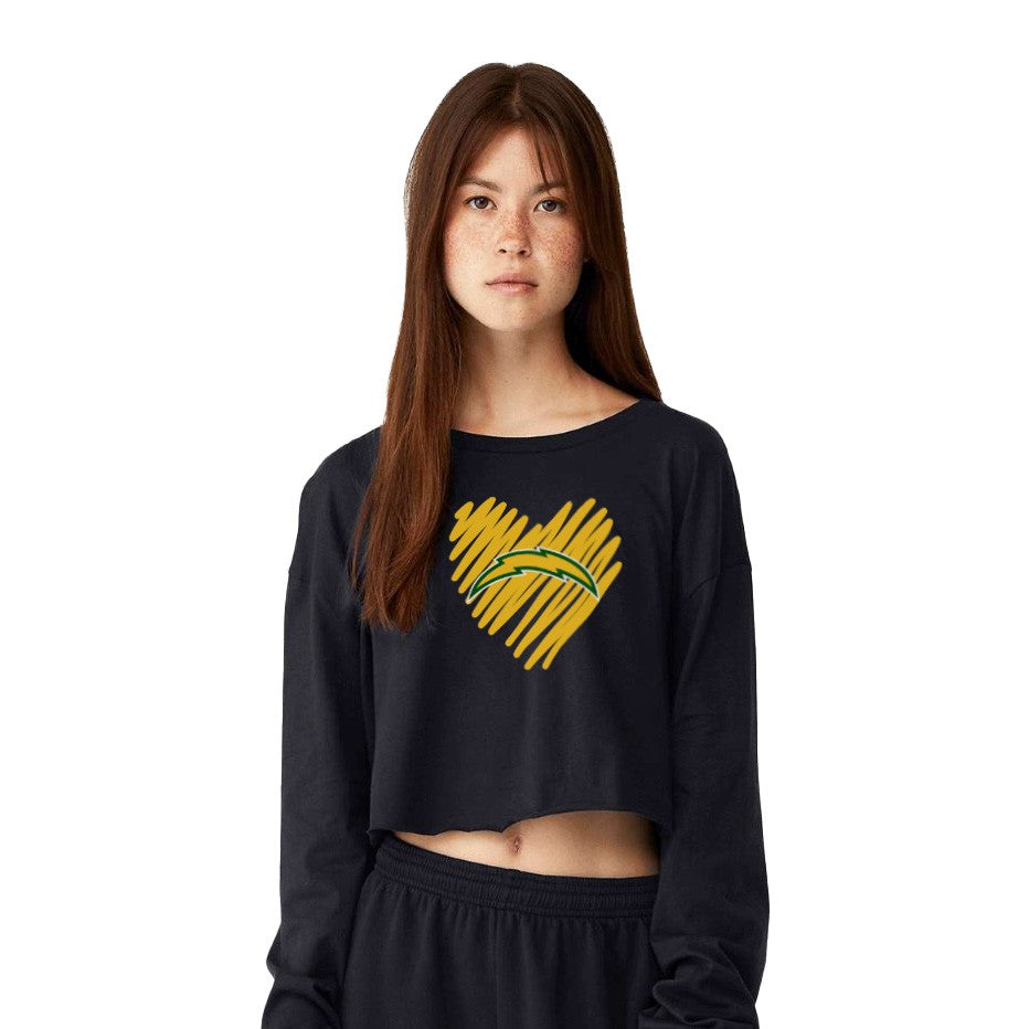 Chargers Heart Gold - Womens Crop Long Sleeve T-Shirt