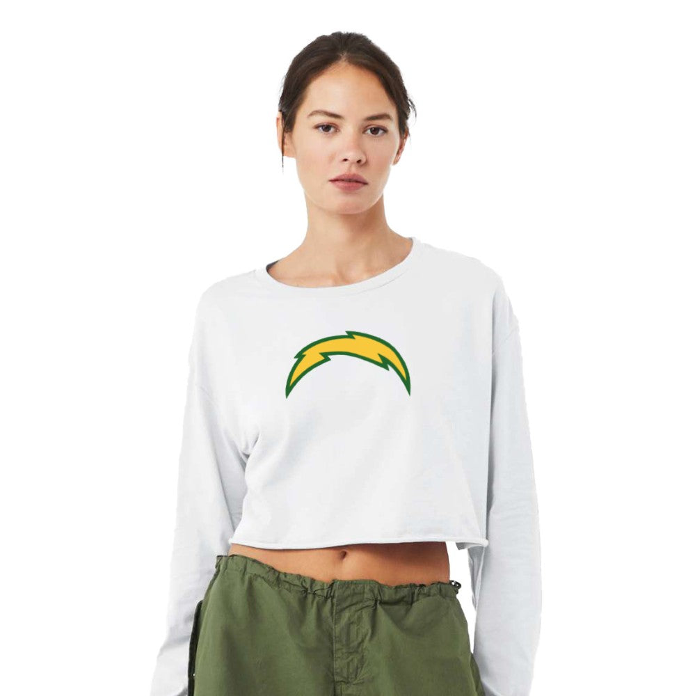 Chargers Bolt Green - Womens Crop Long Sleeve T-Shirt