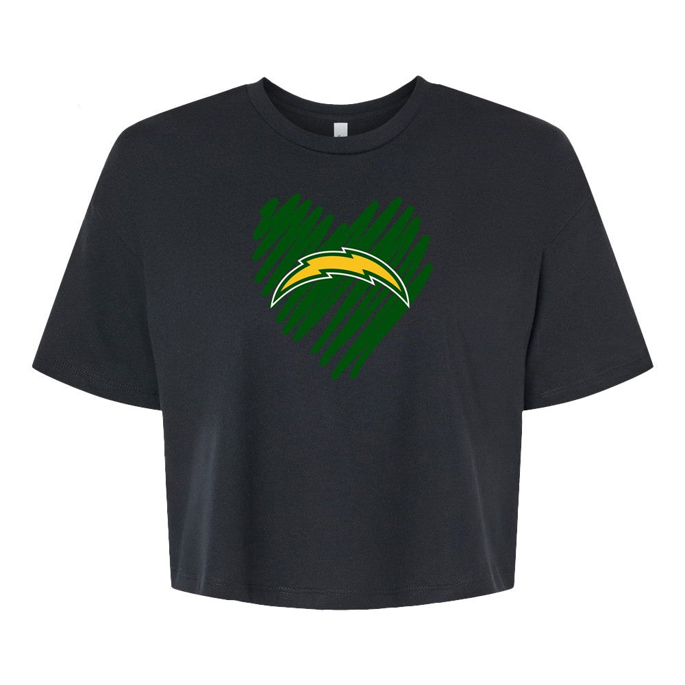 Chargers Heart Green - Womens Jersey Crop T-Shirt
