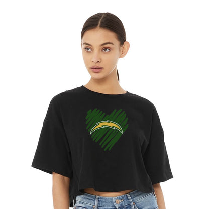 Chargers Heart Green - Womens Jersey Crop T-Shirt