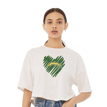 Chargers Heart Green - Womens Jersey Crop T-Shirt