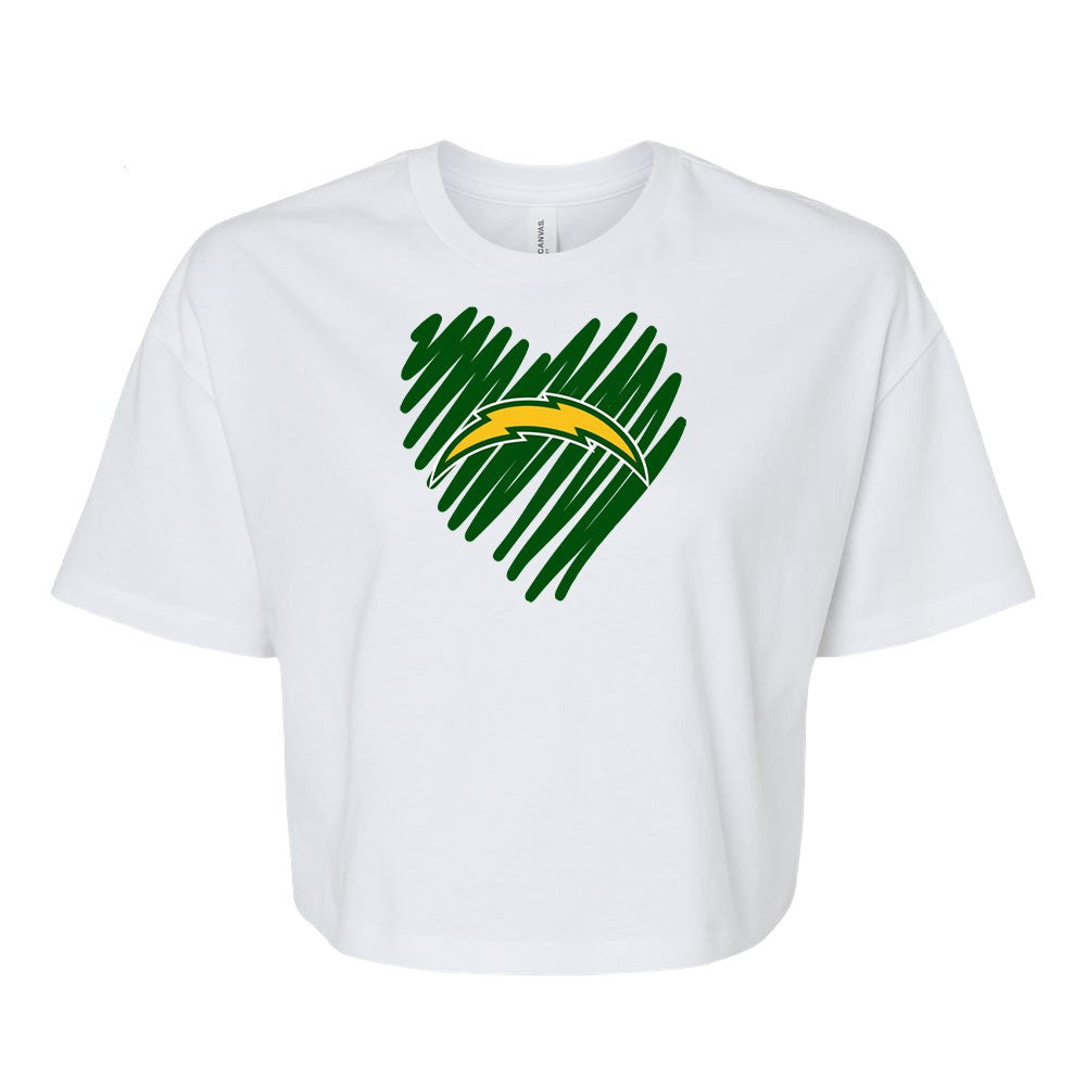 Chargers Heart Green - Womens Jersey Crop T-Shirt