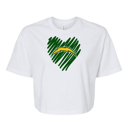 Chargers Heart Green - Womens Jersey Crop T-Shirt