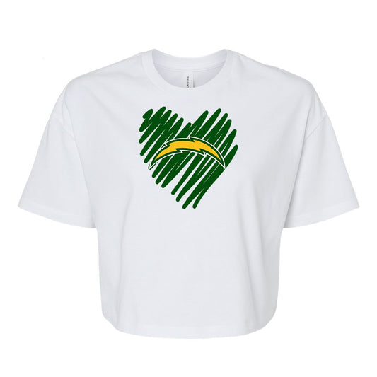 Chargers Heart Green - Womens Jersey Crop T-Shirt