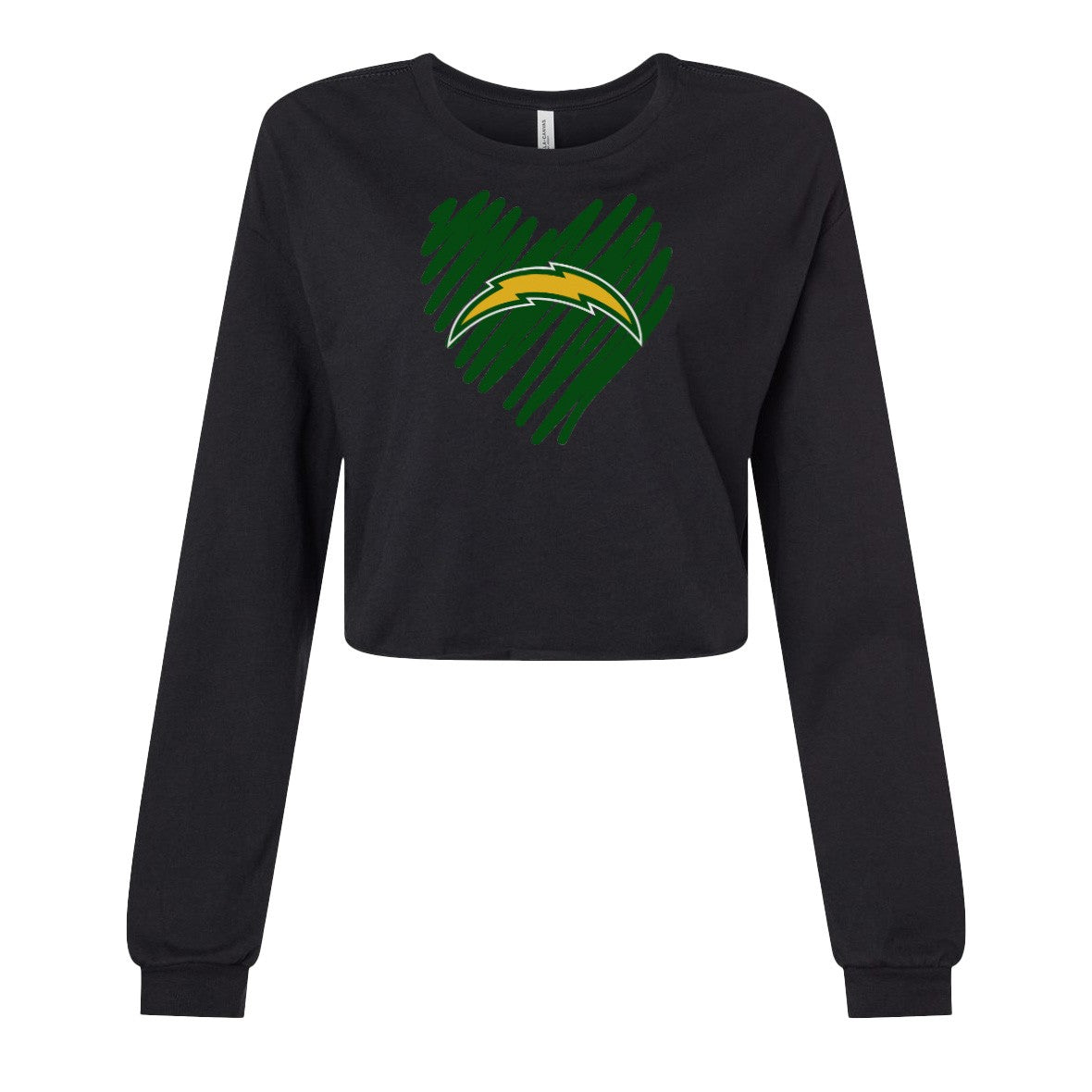 Chargers Heart Green - Womens Crop Long Sleeve T-Shirt