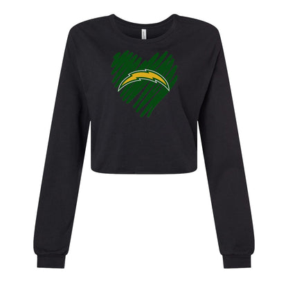 Chargers Heart Green - Womens Crop Long Sleeve T-Shirt
