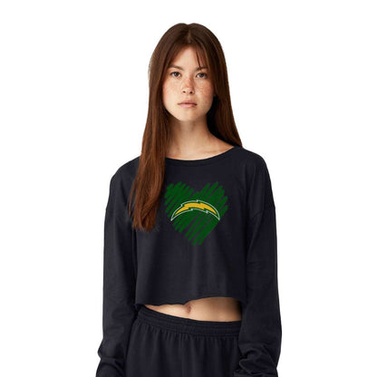 Chargers Heart Green - Womens Crop Long Sleeve T-Shirt