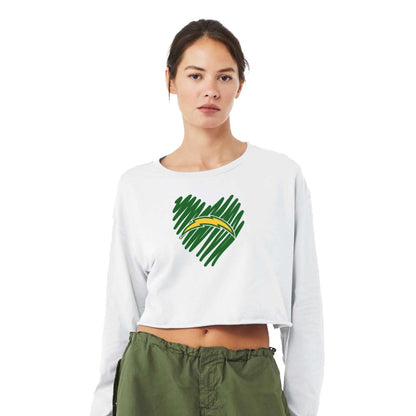 Chargers Heart Green - Womens Crop Long Sleeve T-Shirt