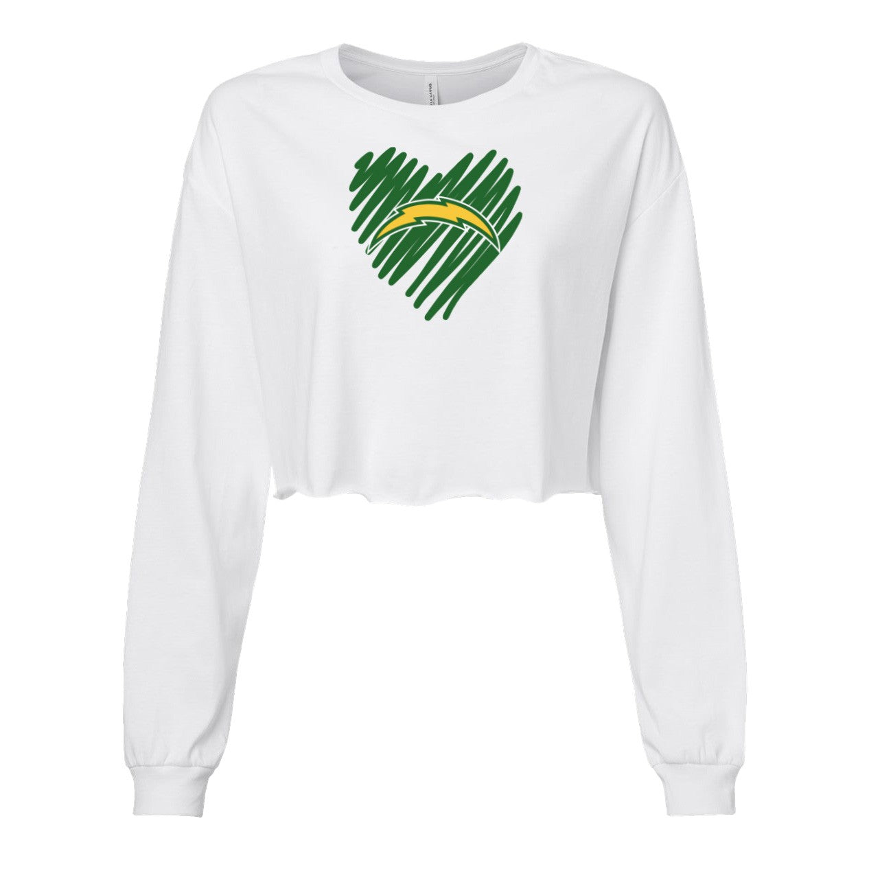 Chargers Heart Green - Womens Crop Long Sleeve T-Shirt