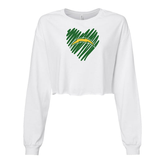 Chargers Heart Green - Womens Crop Long Sleeve T-Shirt