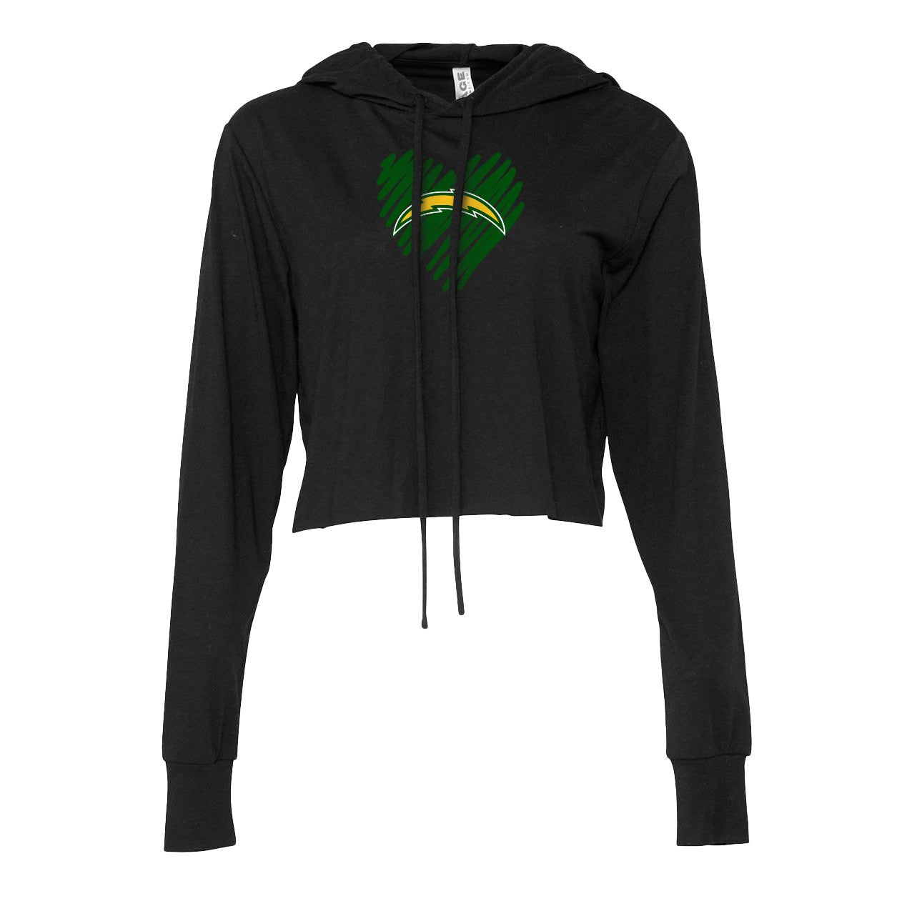 Chargers Heart Green - Womens Crop Long Sleeve Hoodie