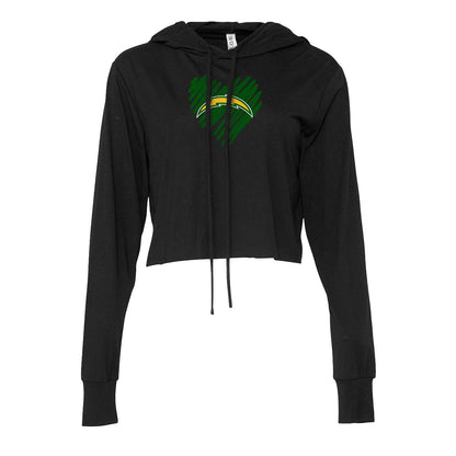 Chargers Heart Green - Womens Crop Long Sleeve Hoodie