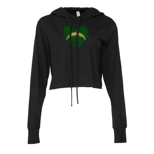 Chargers Heart Green - Womens Crop Long Sleeve Hoodie