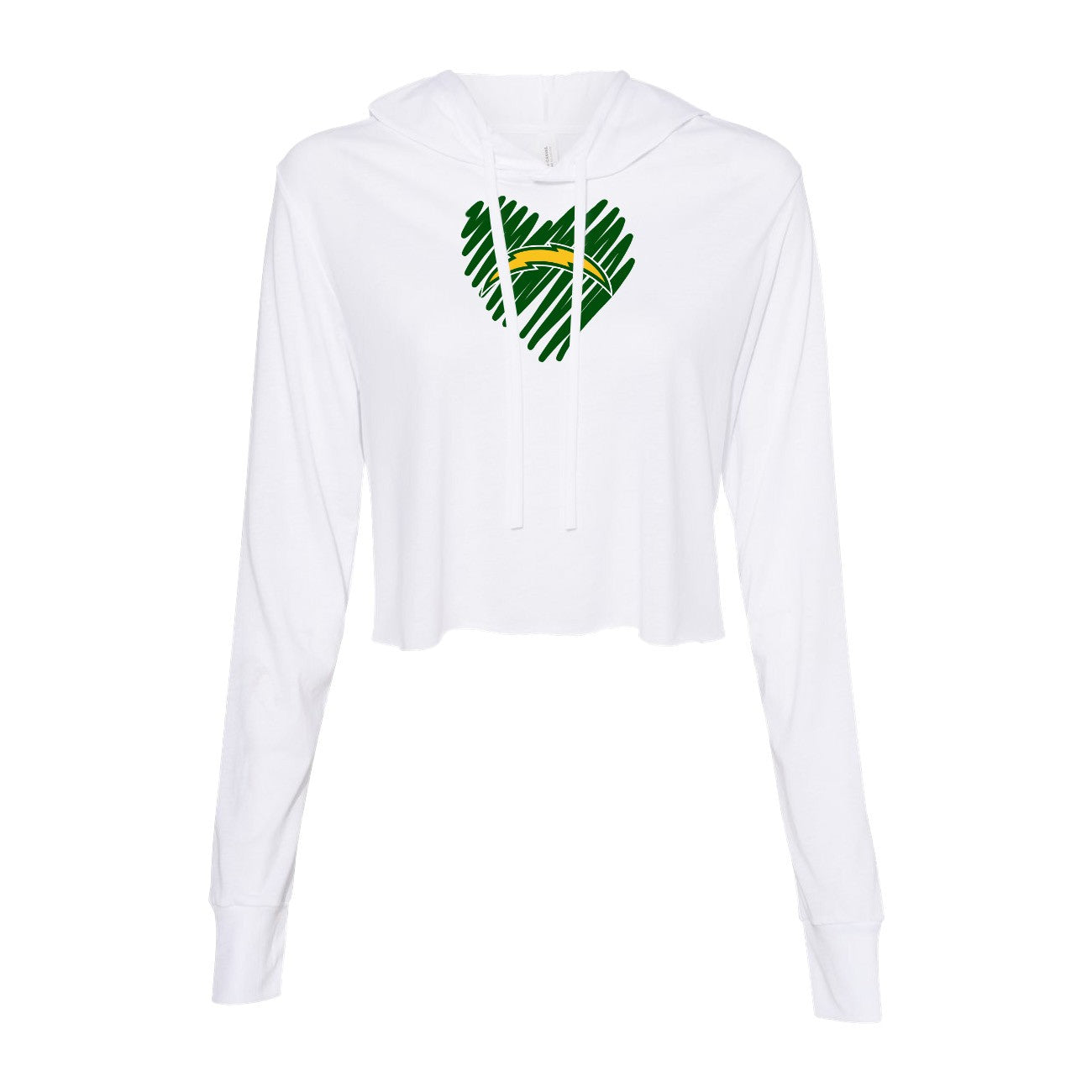 Chargers Heart Green - Womens Crop Long Sleeve Hoodie
