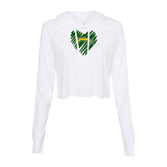 Chargers Heart Green - Womens Crop Long Sleeve Hoodie