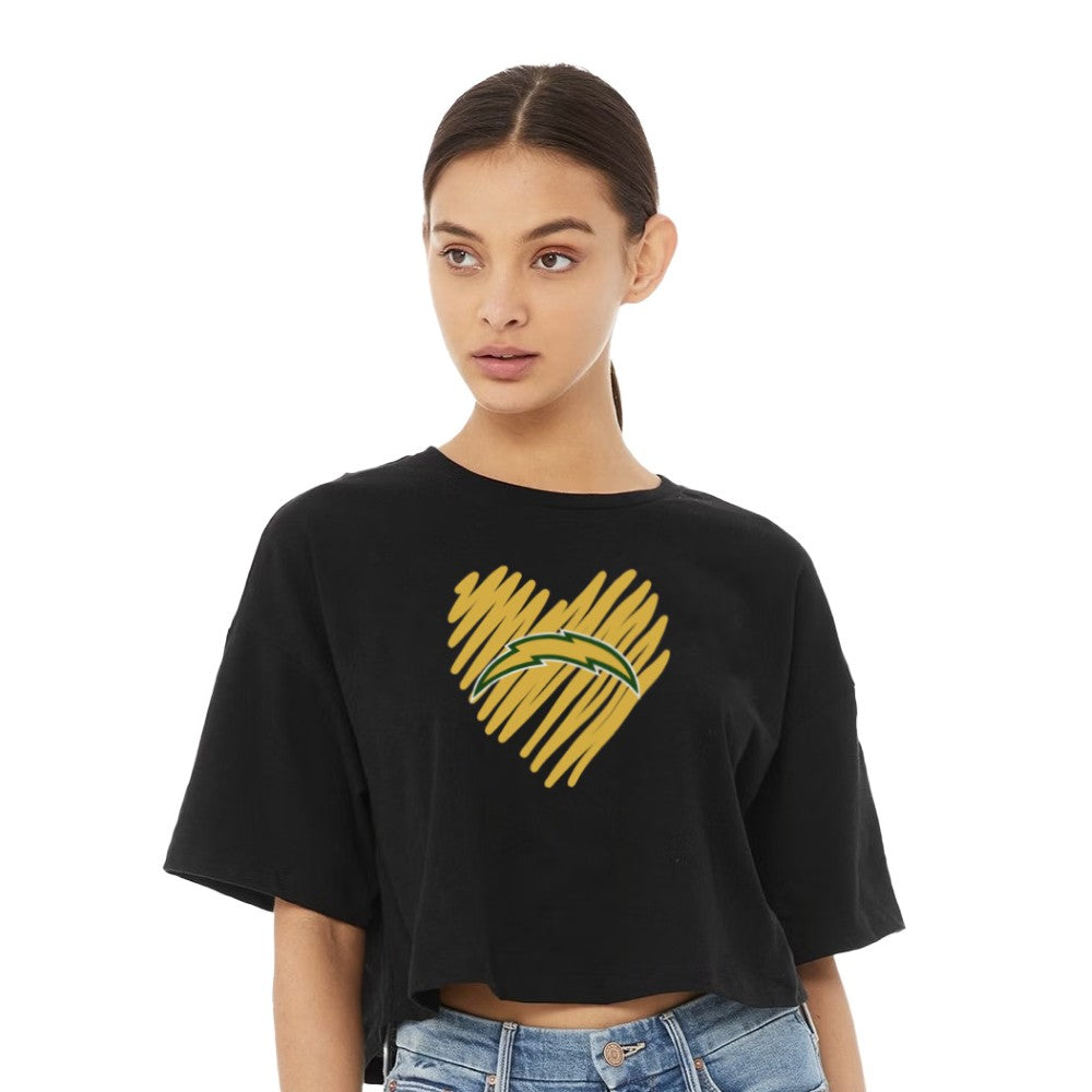 Chargers Heart Gold - Womens Jersey Crop T-Shirt