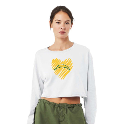 Chargers Heart Gold - Womens Crop Long Sleeve T-Shirt
