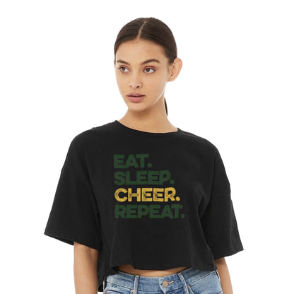 Eat Sleep Cheer Repeat - Womens Jersey Crop T-Shirt