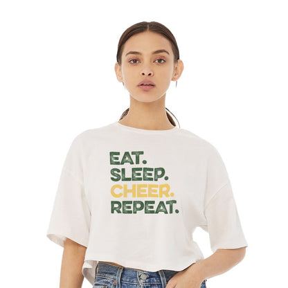 Eat Sleep Cheer Repeat - Womens Jersey Crop T-Shirt