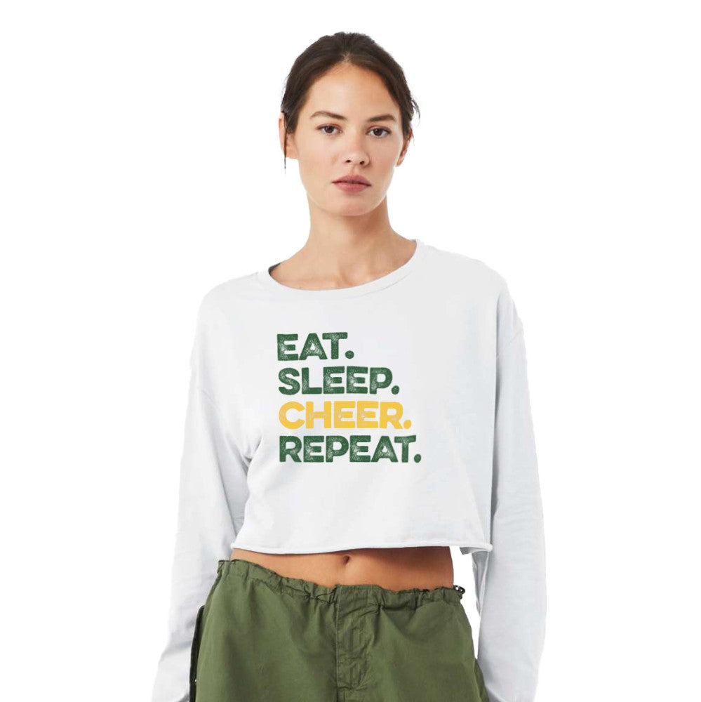 Eat Sleep Cheer Repeat - Womens Crop Long Sleeve T-Shirt